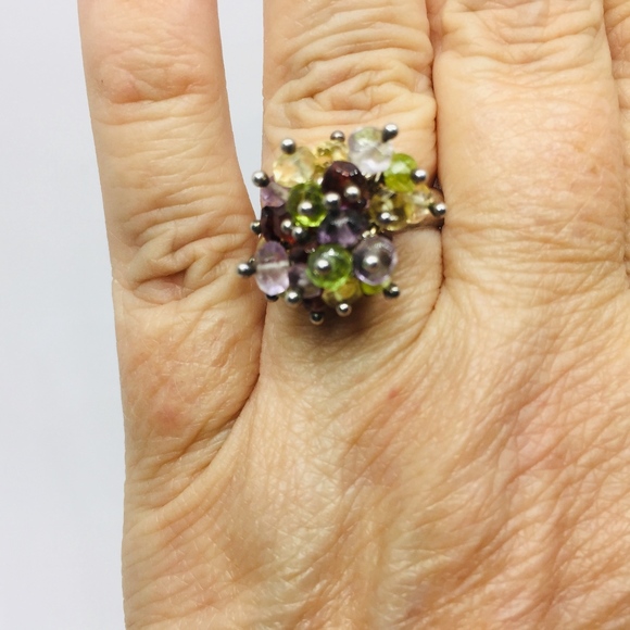 Sterling Gemstone Bead Faceted Cluster Ring - Picture 6 of 8